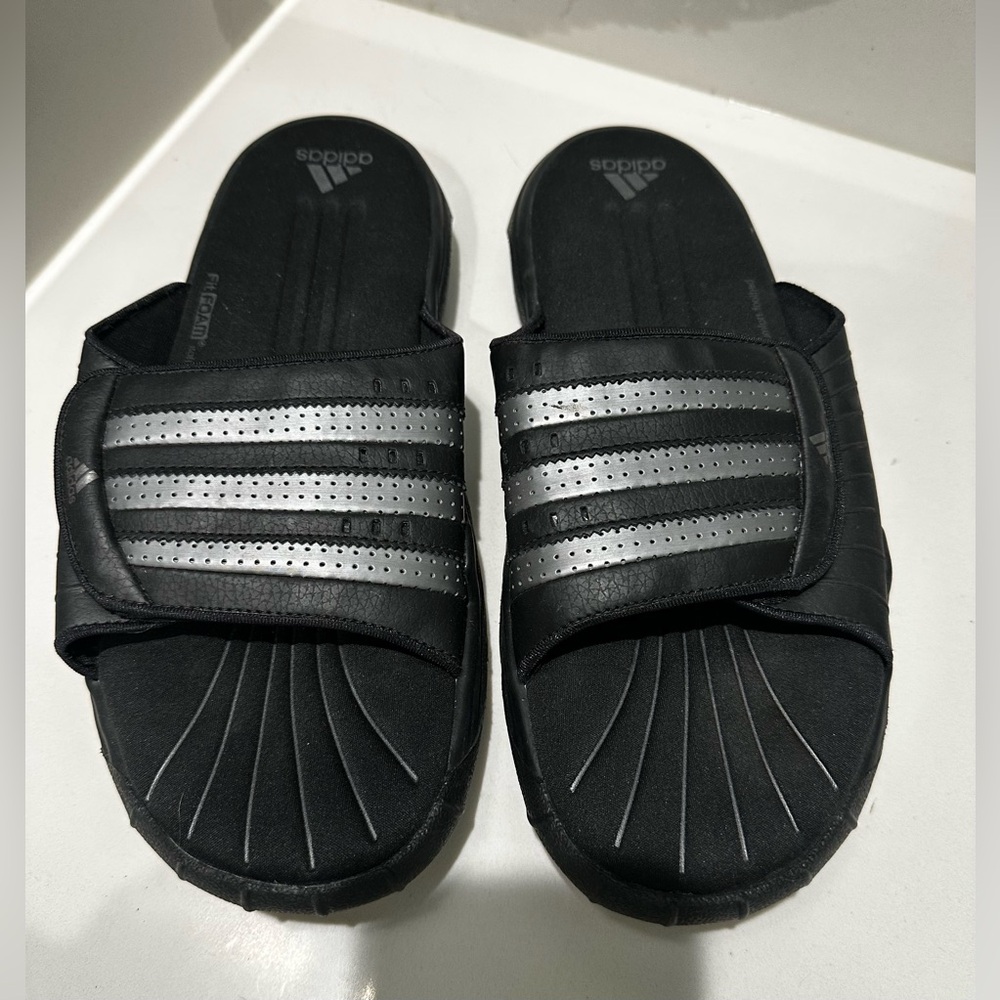 adidas Superstar Striped Slide Sandals Black Silver Soft Comfort Footbed Men 8